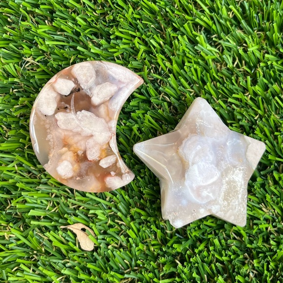 Flower Agate carved star & moon crystal pair 🌙⭐️✨ - Picture 1 of 9